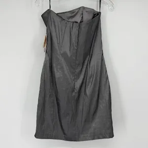 Jessica McClintock Silver Strapless Ruched Rhinestone Mini Dress NWT Size 12 Y2K thumbnail 3