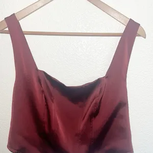 Wild Fable Maroon Corset Crop Smocked Back Tank Top thumbnail 2