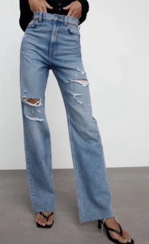 Zara 90s Full Length Jeans Straight Leg Women’s Size 2 High Rise Blue Denim thumbnail 1
