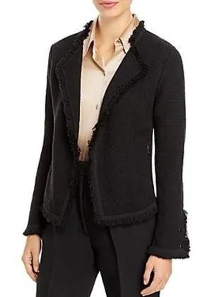 NIC+ZOE Womens Black Fringe Trim Open Front Knit Jacket XS Snap Cuff Pocket thumbnail 1