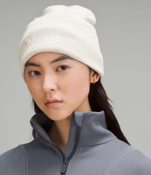 Lululemon NWT Warm Revelation Beanie Merino Wool Blend Heathered Bone Color thumbnail 1