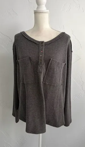 POL Gray Henley Soft Long Sleeve Top Size Large thumbnail 1
