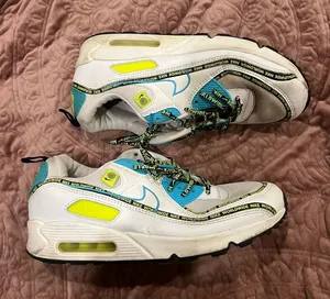Nike Kids White Turquoise Sneakers with Neon Yellow Highlights thumbnail 1