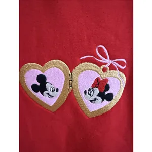 Red Mickey & Minnie Mouse Sweetheart Locket Embroidered Crew Neck Sweatshirt XL thumbnail 2