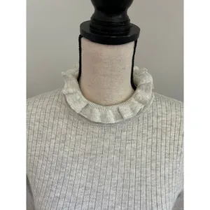 H&M Grey‎ Ribbed Mock Neck Sweater Medium Long Sleeve Ruffle Girlhood Office Neutral thumbnail 3