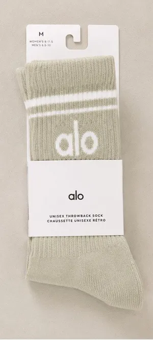 NWT Alo Yoga Unisex Throwback Socks Limestone White Crew Socks, M thumbnail 1