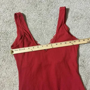 Colsie Lace‎ Trim Ribbed Knit Bodysuit Women XL Red V-Neck Sleeveless Coquette thumbnail 3