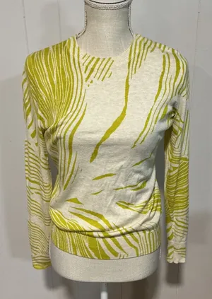 Banana Republic Cream and Chartreuse Abstract Long-Sleeve Top thumbnail 1