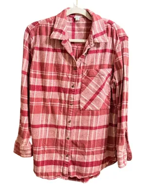 Aerie Pink White Plaid Flannel Button Down Shirt Cotton Sz S Softcore Layering thumbnail 1