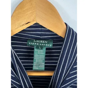 Lauren Ralph Lauren Short Sleeve Stripe Turtleneck Top Blue White Size Large thumbnail 2