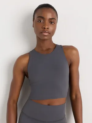 Quince High-Neck Crop Tank Top — Charcoal thumbnail 1