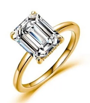 Womens Emerald Cut Moissanite Ring Gold GRA Certified Passes Tester Large Stone thumbnail 1