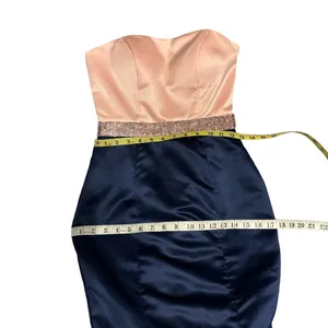 Sherri Hill Pink, Navy Empire Waist Strapless Mermaid Full Length Formal Gown 0 thumbnail 5