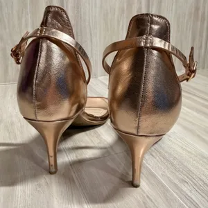 Lulus Rose Gold Metallic Ankle Strap Heels Sandals Womens 10 Sleek Minimalist thumbnail 3
