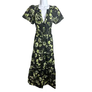 Anthropologie The Somerset Maxi Dress Black Green Floral Cotton Size S thumbnail 5