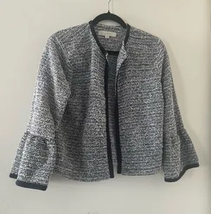 Loft Black Tweed Open Front Blazer Jacket Small Quiet Luxury Business Casual thumbnail 1