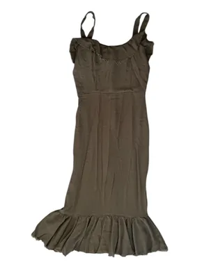 Reformation Women’s Frida Ruffle Hem Column Cocktail Midi Dress Army Green Sz 6 thumbnail 9