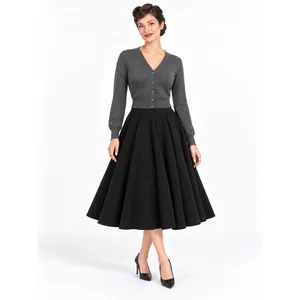 Grace Karin Gray Button Front Cropped Long Sleeve Cardigan Sweater thumbnail 2