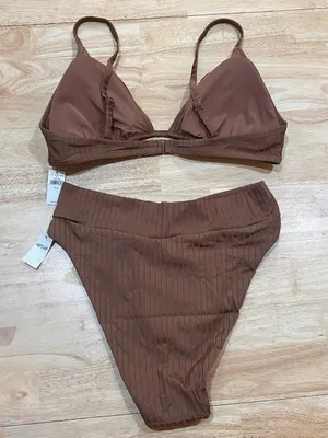 Aerie Swim XL Ribbed Top& Shine Crossover High Cut Cheeky Bikini thumbnail 3