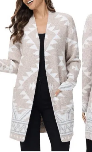 FRYE Aztec Print Cardigan Sweater Beige White‎ Medium M thumbnail 1