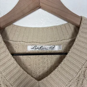 Lulu B Beige Cable Knit V-Neck Sweater Minimalist Classic Size Large NWT thumbnail 3