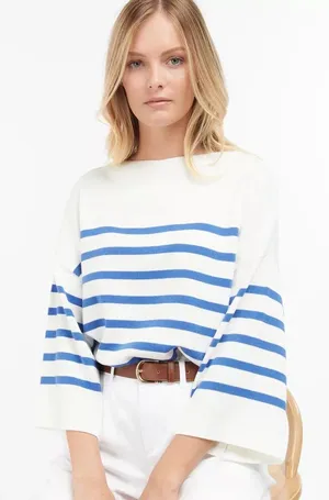Barbour White Knit Sweater with Cream Label Detail thumbnail 1