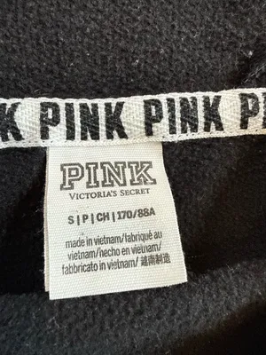 PINK Victoria's Secret Black Hooded Sweatshirt with White Logo Size S thumbnail 3