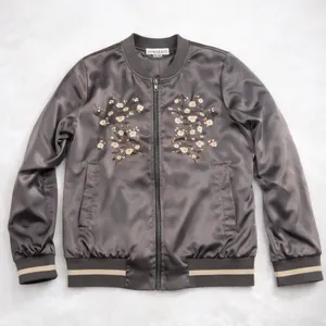 DownEast Charcoal Bomber Jacket with Floral Embroidery‎ thumbnail 1