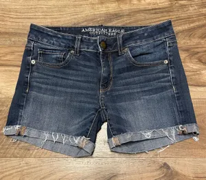 American Eagle Dark Blue Denim Roll-Cuff Women's MIDI Shorts Size 4 thumbnail 1