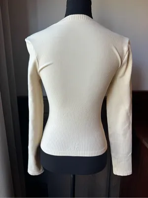 OQQ Ribbed Button-Front Long Sleeve Cardigan - Cream medium nwot thumbnail 4