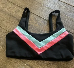 Beach Riot Black Bikini Top with Pink and Mint Chevron thumbnail 1