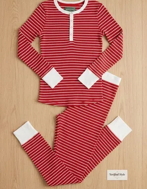 American Eagle Outfitters Red and White Striped Henley Pajama Set thumbnail 1
