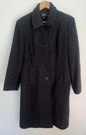 VTG Stephanie Matthews 100% Wool Charcoal Gray Button-Up Maxi Coat Dark Academia thumbnail 1