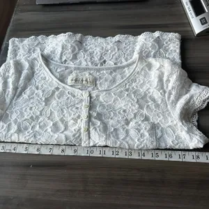 Abercrombie & Fitch Y2K Womens Lace Sheer Top Short Sleeve White Size Small thumbnail 9