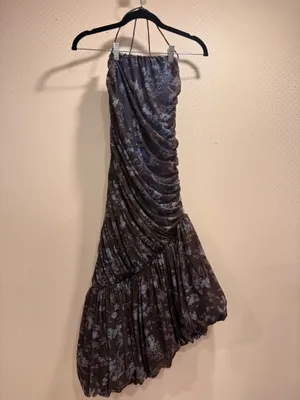 Let Me Be Blue Printed Asymmetrical Ruched Polyester Midi Dress Sz XS Boho Chic thumbnail 7