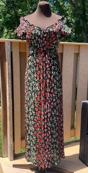 Patrons of Peace Topanga Smocked Floral Off the Shoulder Maxi Dress Size S Boho thumbnail 1