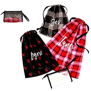 VICTORIA'S SECRET 4 PIECE Bag Set PLAID LAUNDRY LINGERIE SHOE Clear MAKE UP Case thumbnail 1