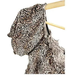 Urban Outfitters Cheetah Print Shay Cinched Puff‎ Sleeve Cropped Top Sz M thumbnail 3