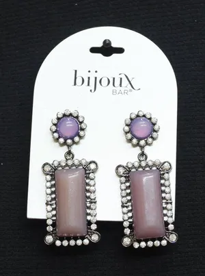 NWT Bijoux Bar Frame Post Back Drop Earrings Lavender Purple / Black Multi 2.25" thumbnail 1
