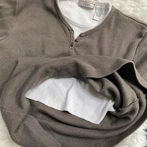 Carolyn Taylor Brown Waffle Knit Long Sleeve Faux Double Layered Y2k Grunge Alt thumbnail 6