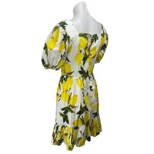 English Factory White Yellow Lemon Short Puff Sleeve Fit & Flare Mini Dress S thumbnail 2
