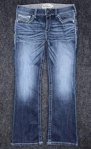Ariat R.E.A.L. Women’s Mid Rise Boot Cut Stretch Entwined Jeans Marine Wash 31 S thumbnail 1