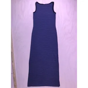 Vintage Faded Glory Maxi Dress Women L‎ Blue Striped Sleeveless Ribbed Knit Y2K thumbnail 10