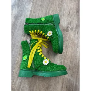 Doll Kills Delia's It's Always Greener Faux Daisy Flower Combat Boots Womens 6M thumbnail 4