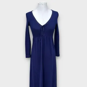 VTG 70s Hubba Hubba Maxi Sweater Dress Women’s Medium Blue Cottage Hippie Boho thumbnail 2