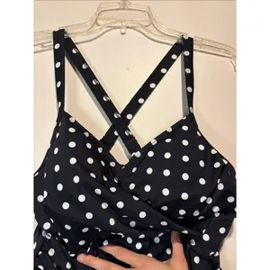 d&co beach One Piece Polka Dots Criss Cross Back Ruch Chest Swim Dress Size 12P thumbnail 8