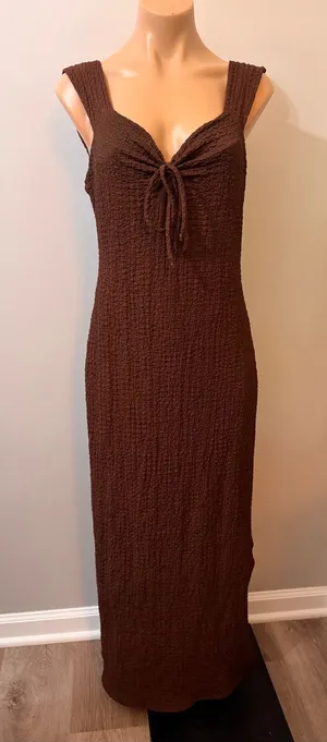 See You Monday Brown Maxi Dress XL Textured Knit tie-front Bodycon thumbnail 1