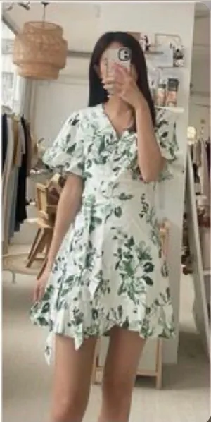 Abercrombie & Fitch Green Floral Wrap Mini Dress Ruffle Hem XXS thumbnail 1