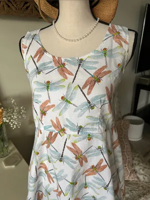 Tom tom white novelty, dragonfly, print, cotton, outdoor mini dress XS thumbnail 2