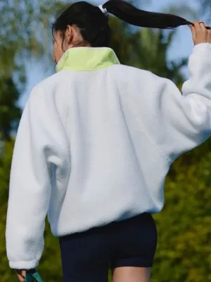 NWT Free People Hit The Slopes Colorblock Fleece Pullover in White Citrus Combo thumbnail 2